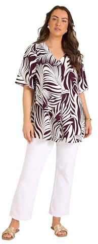 EVANS Curve Berry Red Palm Leaf Pleat Front Top - Women's - Plus Size Curve