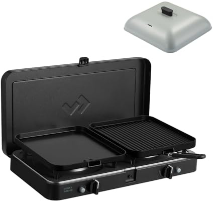 CADAC - 2 Cook 3 Turbo Deluxe e Universal Grill Dome - Griglia da tavolo a gas con 2 bruciatori e coperchio in alluminio - Set di griglia da campeggio per esterni con accensione piezoelettrica -30mBar
