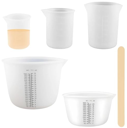 CHSEROK 5 Pezzi Tazze di Resina Silicone, Bicchiere Silicone per Resina con Scala Graduata, 1000 ml/600 ml/100 ml/350 ml/250 ml Misurino per Miscela, per Domestico, Laboratorio e Nel Fai-da-Te