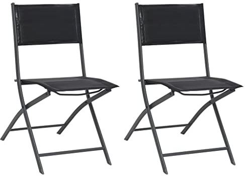 WRJENFSC 2er Set Klappstühle Schwarz pulverbeschichteter Stahl 45 x 54 x 86 cm wetterfestes Textilene platzsparend zusammenklappbar belastbar bis 110 kg für Balkon Terrasse Garten