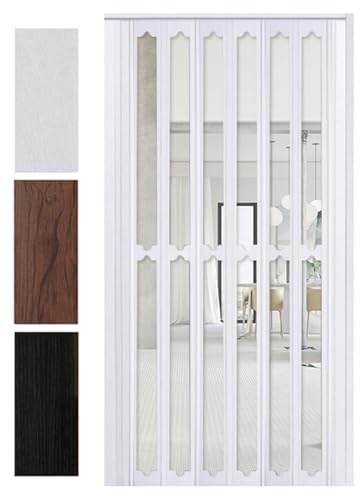 Falttür Schiebetür Raumteiler Ohne Bohren, PVC Innentür mit Acrylfenster & Aluschiene, Magnetisch Selbstschließend, Wasserdicht, Maßanfertigung für Küche, Bad, Schlafzimmer, Büro(100x200cm)