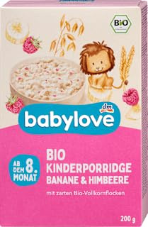 Banane & Himbeerbrei für den 8. Monat, 200 g – Marke DM Deutschland – kompatibel mit Babylove – Banana Porridge & Himbeere ab dem 8. Monat, 200 g