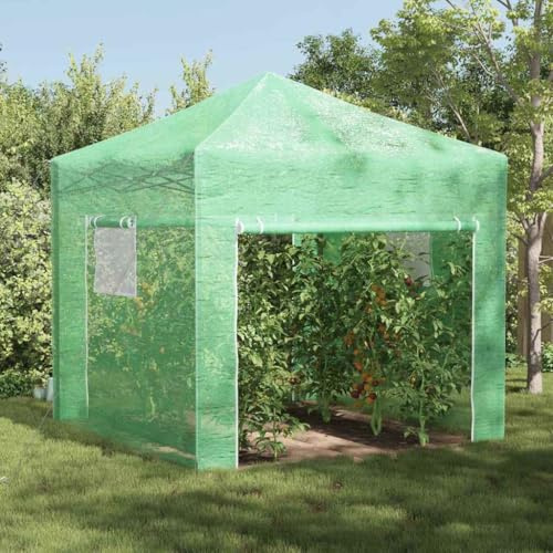 Plumbpyr Serra con telaio pop-up verde ferro, 290 x 290 x 315 cm, serra per verdure, erbe, fiori, serra con casetta in pellicola, antigelo, ventilazione