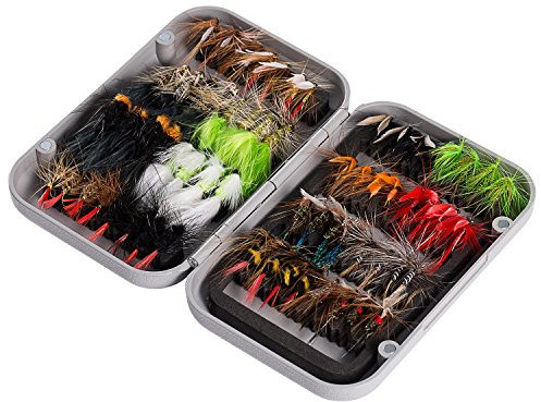 Bassdash Fliegenfischen Fliegen Set Forellenbarschangeln mit Fliegenbox, 36/64/72/76/80 / 96Stk. Mit Trockenfliegen/Nassfliegen, Nymphen, Streamers, Popper