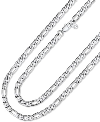ChainsHouse Halskette Herren Damen Figaro Kette 4/6/9/13MM breit Figarokette Edelstahl 3+1 Glieder Link Gliederkette Robuste Hip Hop Kette Silber/Schwarz/Vergoldet Halsschmuck Länge 36-76cm