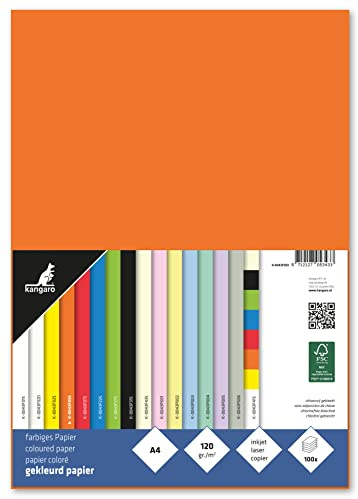kangaro Lot de 100 feuilles de papier à lettre orange - Format A4-120 g/m² - FSC mix - Papier à lettre - Papier de bricolage K-0043F055-29,7 x 21 x 1,5 cm