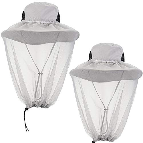 2 Pack Mosquito Head Net Hat Hats with Removable Veil Net Mesh Hiking Fishing Gardening Protect from Bee Mosquito for Women Men, Gray