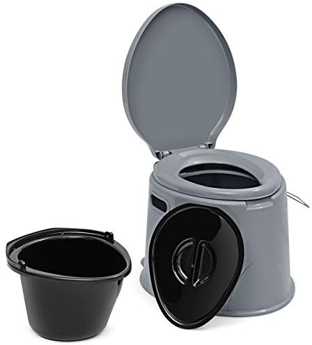 COSTWAY Toilette Portatile WC Chimico, WC da Viaggio Leggero con Secchio Interno Rimovibile,Water Portatile per Adulti e Anziani con Portarotolo, Supporto Carico 200 KG, 41 x 49 x 34 cm (Grigio)