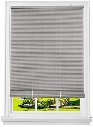 PowerSellerUSA Light Filtering Cordless Rollup Window Blinds, 72L x 30W Inches Oval Veranda Vinyl Roller Privacy Blind, Indoors-Outdoors Mount Simply Pull-Up from the Bottom Handrail, Gray