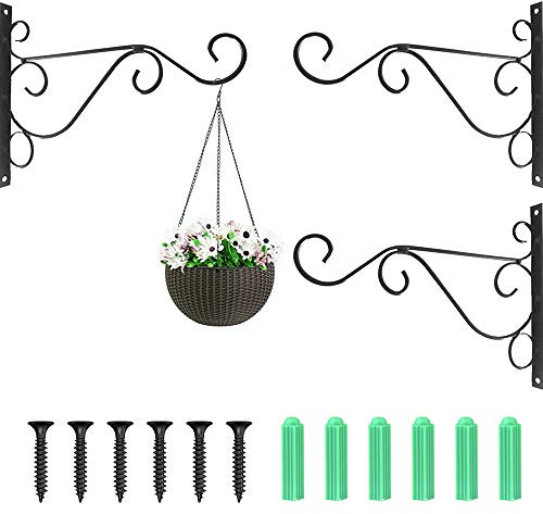 3 Stück Blumenampel Halterung - Wandhaken für Blumenampel, Wand Haken Schwarz Metall, Pflanze Wandhalterung für Hängekörbe/Laternen/Gardening Decoration, mit 6 Schrauben