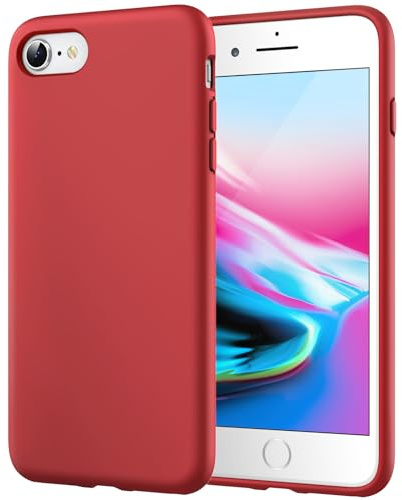 JETech Silikon Hülle für iPhone SE 3/2, iPhone 8/7, Rot | Seidig Weiches Gefühl, Stoßschutz, Kratzfest, Mikrofaser-Innenfutter