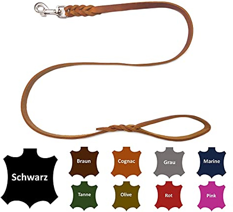Hundeleine Fettleder kleine Hunde/große Hunde MIT Handschlaufe Made IN Germany 1m - 5m (2,0m X 15mm, Cognac)