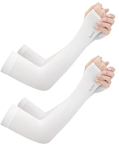 Braccio Maniche a Compressione, Manicotti di Protezione Solare Anti-UV UPF 50+ Unisex, Copribraccia Cool per Calcio, Golf, Pallavolo, Ciclismo e Pallacanestro (Bianco (2 paia))