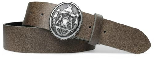FRONHOFER Damen Trachtengürtel mit dunkler Gürtelschnalle Löwen Wappen Brosche, 17764, Größe:Körperumfang 90 cm/Gesamtlänge 105 cm, Farbe:Trachten-braun