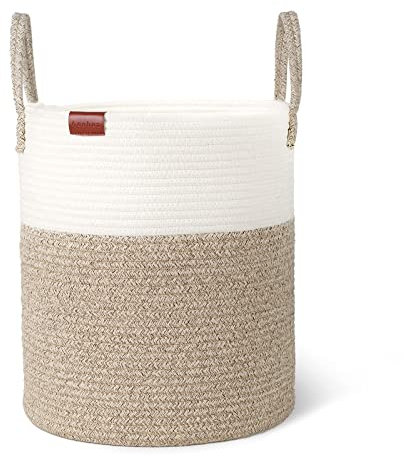 Aoohun Panier à linge en corde de coton, grand panier de rangement tissé pour jouets de bébé, panier à linge avec poignée, désert grand 38 x 42 cm
