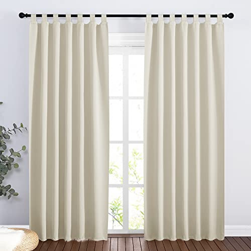 PONY DANCE Tab-Top Curtains Set of 2 - Opaque Thermal Blackout for Children's Room, Girls - Light Beige (H 220 x W 140 cm)