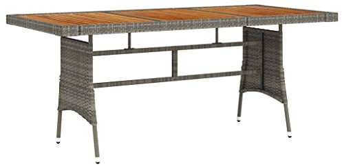 Makastle PE-Rattan Balkontisch Gartentisch Beistelltisch mit Lamellen Tischplatte & Stahlgestell, Holztisch für Terrasse Balkon, Grau 160x70x72 cm