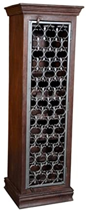 Handmade Solid Wood 69 Inch Tall Liquor Rustic Bar Cabinet | Handcarved Wine Rack Cabinet | Farmhouse Style Iron Grill Door Bar Armoire Storage Cabinet | Living Room Bar Cabinet
