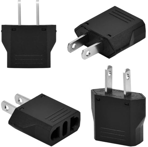 4 Piezas Adaptador Enchufe Americano a Europeo, Adaptador de Conversor Español a EE. UU, Adaptadores De Viaje Universal, Plug Adaptor a 2-Pin USA para Europa/USA/US/Canadá/México (EU to US, Negro)