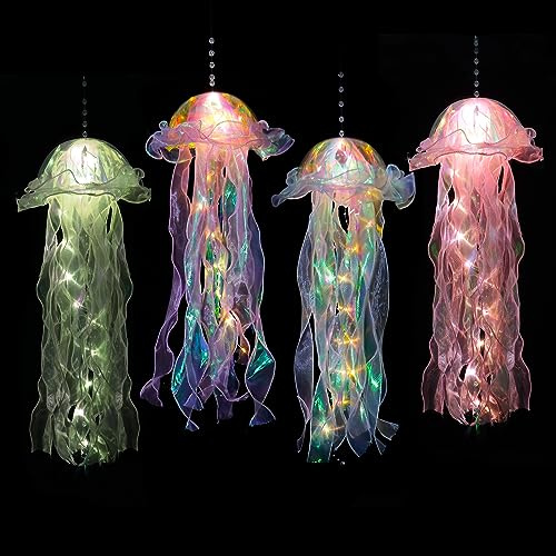 UXORSN Glitzernde Quallen-Laternen mit glitzernden Quallen, blau, lila, Quallen-Set unter dem Meer, Party-Dekoration, hängende Quallen, Lampe, Geburtstag, Mädchen, Babyparty, Partyzubehör, 4 Stück