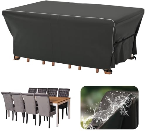 Velway Överdrag för trädgårdsmöbler, vattentätt 242 x 162 x 100 cm – vindtätt skyddsfodral med reflekterande ränder 600D Oxford möbelset, skydd, dammsäkert skydd för trädgårdsbord, sittgrupp, svart
