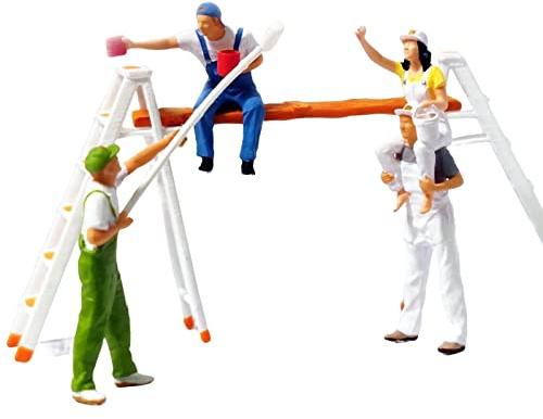 Paowsietiviity 1/87 Figure Peintre Peinture Scène pour Miniature Train Ferroviaire Micro Paysage avec Porte-Échelle, 2 cm
