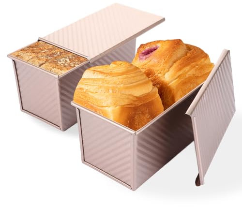 WOPPLXY 2 Stück Roségold Toastbrot Backform mit Deckel, 450G Teig Brotbackform mit Deckel, Antihaft Toastbrot Backform für Toast, Brote, Gebäck, Kuche