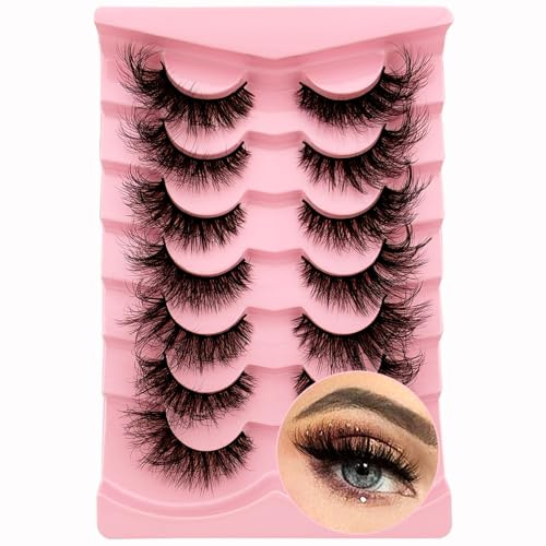 7 Paare 3D Falsche Wimpern Katzenauge, Flauschiges Volumen Curly Cat-Eye Künstliche Wimpern Natürlich Look, Wiederverwendbar Handgemacht Faux Mink Make-up-Wimpern(7P-HR-Z33)