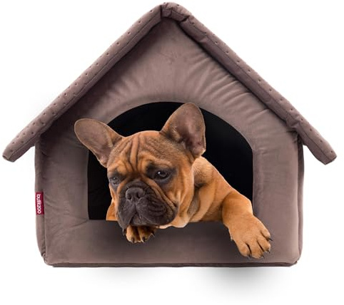 Elegant Hundehöhle, Hundehütte | Größe M: 33 x 40 x 33 cm | Farbe: Braun Velvet | Hundehaus für kleine und mittlere Hunde | Katzenhaus, Katzenhöhle