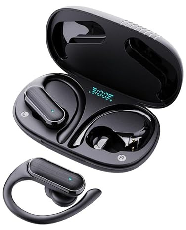 PLbSe Écouteurs sans fil avec réduction du bruit 3D à suspendre, écouteurs Bluetooth ouverts étanches pour cyclisme, course à pied (noir)