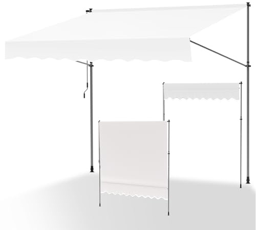 ISOISL Klemmmarkise 250 cm breit, Balkonmarkise mit Handkurbel, UV-beständig, Höhenverstellbar, Sonnenschutz und Wasserdicht Markise Balkon ohne Bohren für Balkon Terrasse Garten(Weiß)