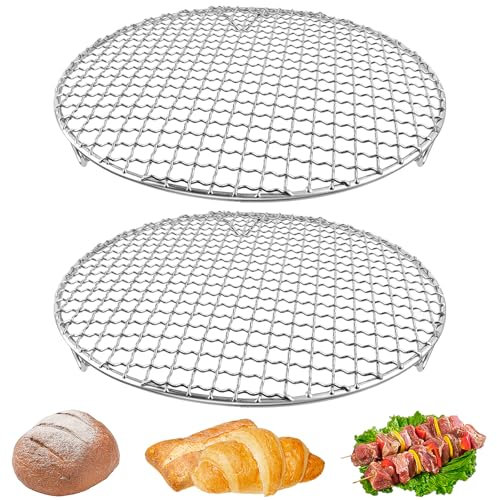 Lainballow 2 pcs Round Cooling Rack, 11'' Grill Wire Cooling Racks, Stainless Steel Cross Wire Cooking Racks, Round Grilling Rack with 20mm Legs for Cooking Baking BBQ Air Fryer Oven Enamel Pot