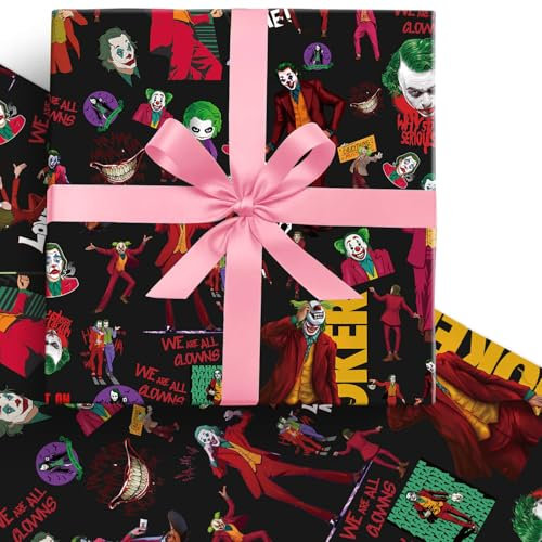 HOOKTA 5 Stück Joker Geschenkpapier 51 x 75 cm Kraftpapier Langlebig Joker Geschenkpapierbögen für Kindergeburtstage Party Festliche Dekoration (Schwarz)
