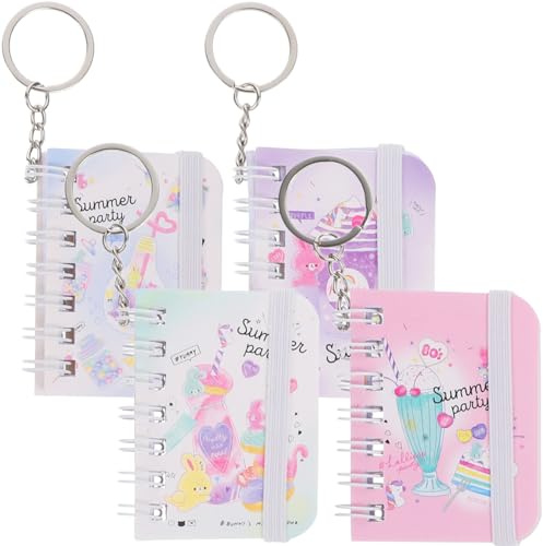 WOFASHPURET Mini Porte-Clés Pour Carnet De Notes Mini Journaux Pour Enfants Carnet De Voyage 4 Blocs-Notes Porte-Clés Décoratif À Suspendre Avec Bloc-Notes Pour Papeterie Fournitures De