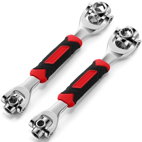 Lasnten 2 Pcs Universal Wrench Including 52 In1 Socket Wrench and 48 In1 Socket Wrench Multifunction Wrench Tool with 360 Degree Rotating Head Adjustable Dog Bone Spanner Tool for Home Car Repair