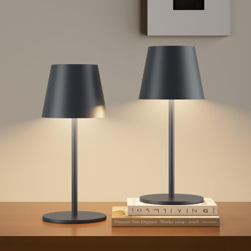 lundwa 2 pezzi Lampada da tavolo 26CM, Luce calda Colore 3000K, 5000mAh,Impermeabile IP54 lampade da tavolo senza fili, Ideale per cene in giardino, pub, feste, Ufficio, sala da pranzo(Antracite)