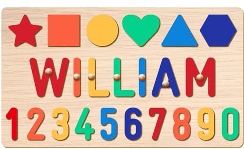 GifXify Personalisierte Holzpuzzle mit Name - Personalisierte Geschenke Baby - Montessori Spielzeug ab 1 Jahr, 2 Jahre - Steckpuzzle Holz mit Namen - Motorikspielzeug Kinder ab 1 Jahren (Shape-Number)