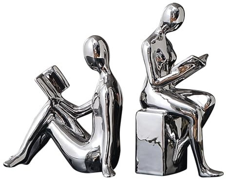 Dekorative Buchstützen für Regale, 2 x abstrakte Figuren-Buchstützen, , Keramik-Buchstützen, rutschfeste Buchstopper, elegante Buchstützen-Dekoration, stilvolle Buchstützen-Figur