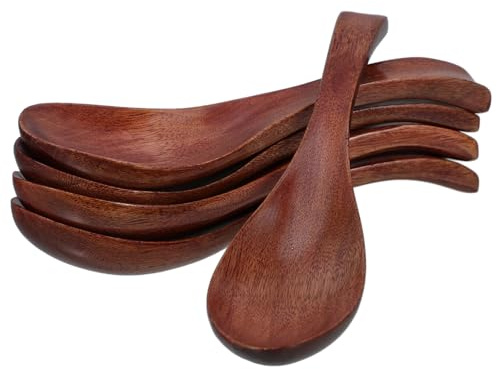 Gatuida Lot de 5 Cuillères en Bois Style Japonerie Manche Long pour Riz et Soupe, Ustensiles Polyvalents Faciles à Nettoyer, pour Manger et Servir