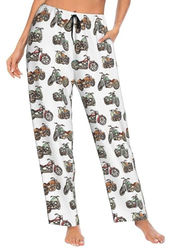 PrelerDIY Motorcycle Women Comfy Pajama Pants Stretch Sleepwear Lounge Pants With Pockets & Drawstring X-Large