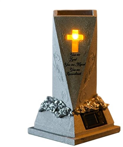 Generic White Antique Cemetery Grave Flower Vase With Solar Light, Hand-Painted Resin Technology, Unique Wing-Shaped Design, Innovative Solar Light Integration