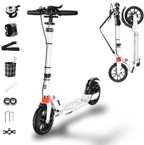 GHBXJX Cityroller Scooter Roller für Erwachsene bis 150kg Verstellbar Scooter Robuste Konstruktion 200mm Räder Stoßdämpfende ShockResist-Technologie Hinterradbremse rutschfest ABEC 9,Weiß