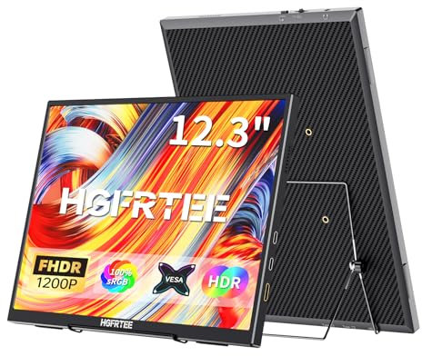 HGFRTEE Monitor Portatile 12.3 pollici, 1920 x 1280 FHD Schermo Portatile, 15:10, Antiriflesso IPS, sRGB 100%, 60Hz, Supporto/Due Altoparlante, USB-C, mini HDMI, VESA, Windows/MacOS（Non-Touch）