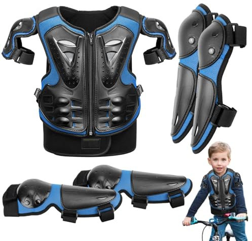 5 Stück Motorrad Schutz Jacke, Motorrad-Schutzausrüstung Für Kinder,Kinder Motorrad Rüstung Mit Knieschoner Ellbogenschoner Brustpanzer Racing Für Outdoor Sport - 4/6/8/10/12/14 Jahre