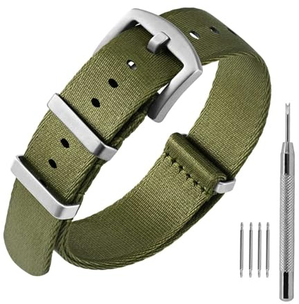 ANNEFIT Militär klockarmband i nylon för män och kvinnor, ersättningsarmband 18 mm, 20 mm, 22 mm med silver/svart rostfritt stålspänne, Grön/silverspänne, 20mm, Nato