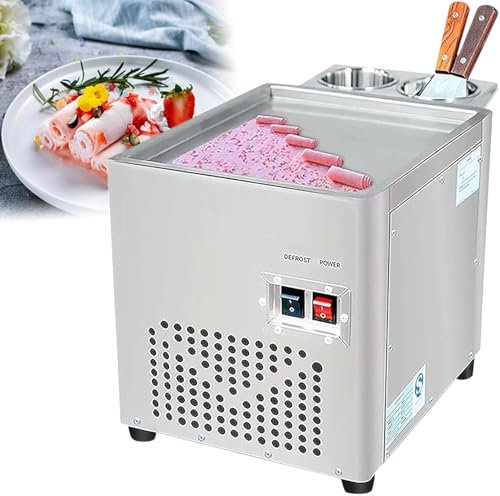 Nicvrea Fried Ice Cream Roll Machine, Stir-Fried Ice Cream Pan, Stainless Steel Rolled Ice Cream Maker with Compressor, for Making Ice Cream, Frzen Yogurt, Ice Cream Rolls