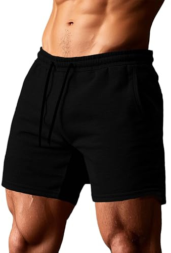 Muhshoiy Bodybuilding Gym Sportshorts Herr Sommar Kort Byxor Bomull Casual Shorts Fitness Träningsshorts, Svart, XL