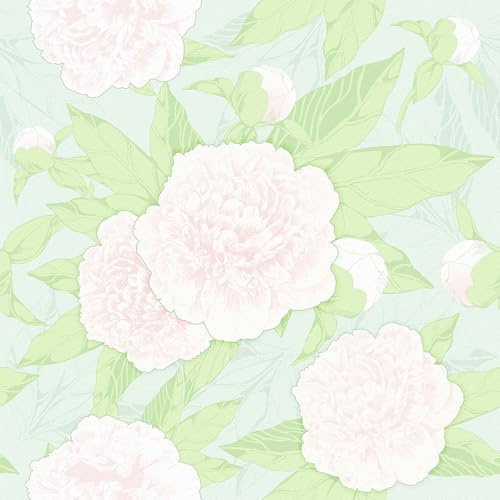 Skyblur Selbstklebende Tapete Blumen Grün Klebefolie Tapete Rosa Schlafzimmer Möbelfolie Klebefolie Grün 260x44.5cm Blumentapete Folie für Küchenschränke Tapeten Wohnzimmer Vinyltapete Landhausstil
