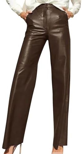 Lederhose Damen Leather Trousers Gerade Geschnittene Weitem Bein Kunstleder Lederoptik High Waist Straight Leg Lederhose Stretch Leggings Mattem Leder Slim Fit Kunstlederhose Stylish Everyday Leisure