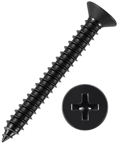 Kozelo 50pcs Phillips Wood Screws #12x1-3/4 304 Stainless Steel Black | Flat Head Countersunk Self Tapping Screws for Furniture Assembly, Interior Trim, Outdoor Construction